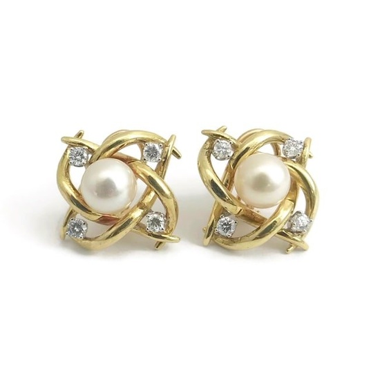 Pearl Diamond Drop Stud Earrings 18K Yellow Gold .65 CTW, 15.8 Grams