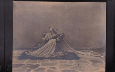 Photograph of Ruth St Denis, whose benefactor's husband, Orlando Roland, used to paint his Tagor Poem painting, which depicts a scene from a Ruth St Denis dance]