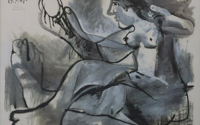 Picasso, Pablo (1881 Malaga -1973 Mougins) - Frauenakt mit Spiegel, Farblithographie, oben links in