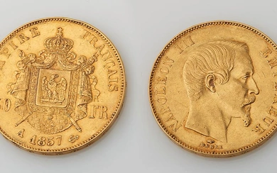 Pièce de 50 Francs or de 1857 A. Diam. : 2,7 cm. Poids : 16,13...