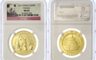 Pièces et médailles d'or étrangères, Chine, République populaire, depuis 1949, 500 yuans 2011. Panda avec...
