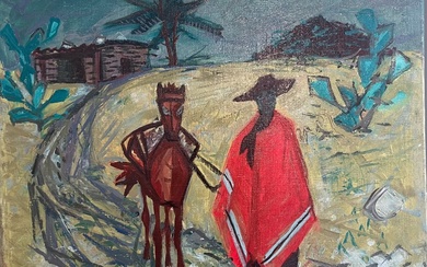 Pierre DE BERROETA (1914-2004) Peone et son cheval au Mexique Huile sur toile Signée en...