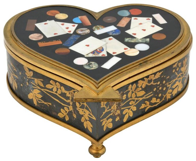 Pietra Dura & Bronze Heart-Shaped Box
