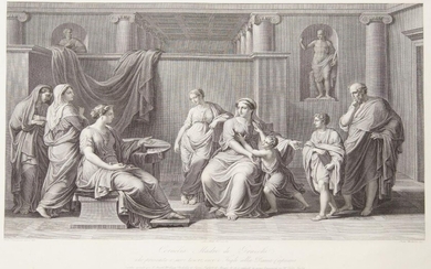 Pietro Antonio Leone Bettelini, Swiss 1763-1829- Cornelia, Mother of the Gracchi, Presents Her Children to a Capuana Woman, after Vincenzo Camuccini; engraving, plate: 48 x 63.7 cm (unframed)