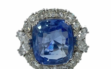 Platinum, 2.15ct Diamond and 11.14ct Blue Sapphire Ring