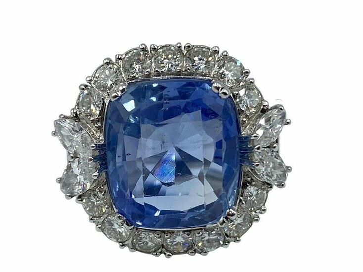 Platinum, 2.15ct Diamond and 11.14ct Blue Sapphire Ring
