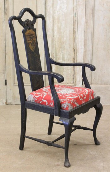 Queen Anne Style Chinoiserie Back Armchair