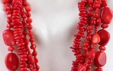 RED CORAL BEADED NECKLACE W/ STERLING CLASP