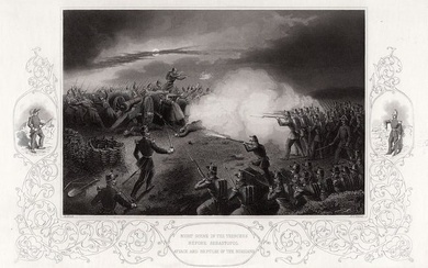 ROBERT HIND 1800s Engraving The Siege of Sevastopol SIGNED Framed