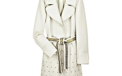 ROBERTO CAVALLI OFF WHITE EMBELLISHED WOOL TRENCH COAT