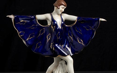 ROYAL DUX Blue ballerina Painted ceramic shaped as slip casting....