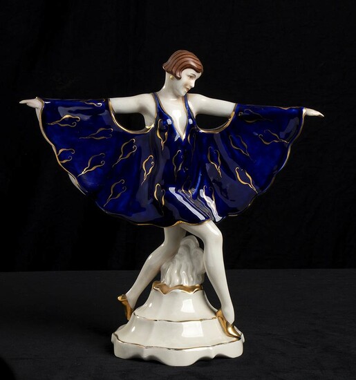 ROYAL DUX Blue ballerina Painted ceramic shaped as slip...