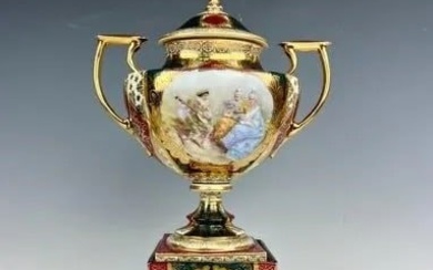 ROYAL VIENNA STYLE PORCELAIN VASE AND COVER