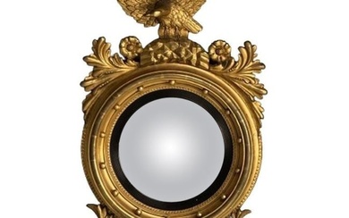 Regency, Circular Convex Wall Mirror, Giltwood, Eagle Motif, USA, 1950s