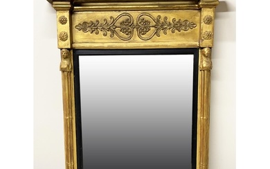 Regency giltwood and gesso pier mirror, breakfront cornice w...