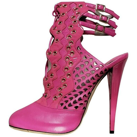 Resort 2012 NEW VERSACE PINK PERFORATED LEATHER ANKLE