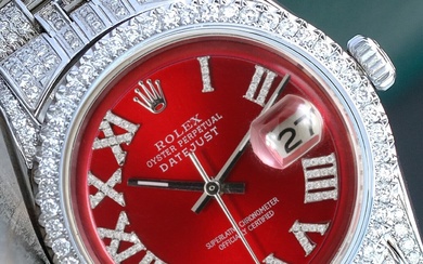 Rolex Mens Datejust 36Mm Iced Out Fully Loaded Diamonds Red...
