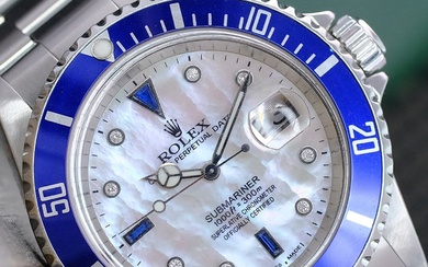 Rolex Submariner Date Mens Watch Steel White Dial Blue Insert...