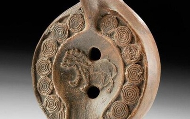 Roman Pottery Oil Lamp with Lion Relief Tondo