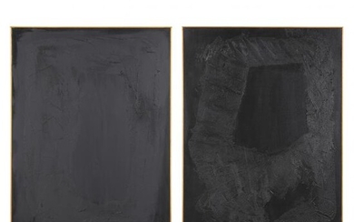 Ron Goins (NC, b. 1954), A Pair of Black-on-Black Abstract Paintings