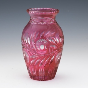 Rose Colored Cut Glass Vase