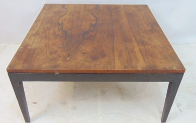 Rosewood Mid Century coffee table, top is 32" by 32", height is 16", top finish is faded.