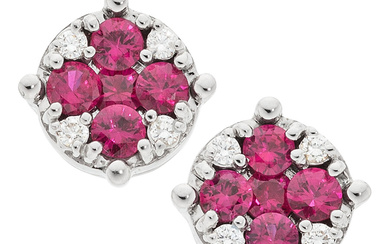 Ruby, Diamond, White Gold Earrings Stones: Full-cut diamonds weighing...