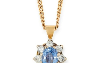 SAPPHIRE AND DIAMOND CLUSTER PENDANT set with an oval