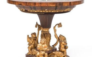 SPLENDID TABLE IN WALNUT WITH SPECIMEN MARBLE TOP - ROME 19TH CENTURY