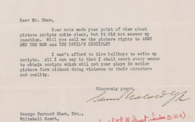 Samuel Goldwyn and George Bernard Shaw Letter
