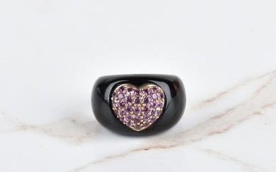 Sapphire, Onyx and 18K Ring