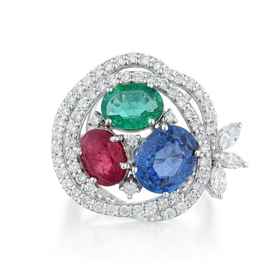 Sapphire Ruby Emerald and Diamond Ring