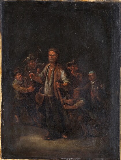 Scuola olandese del XVIII secolo Interno d'osteria olio su tela cm 47x36...