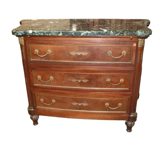 Semi antique French style marble top 3 drawer mahogany chest with pullout tray, made in Italy