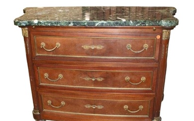 Semi antique French style marble top mahogany chest