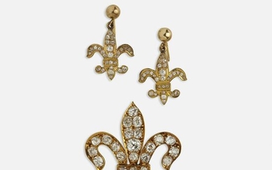Set of diamond fleur-de-lys jewelry
