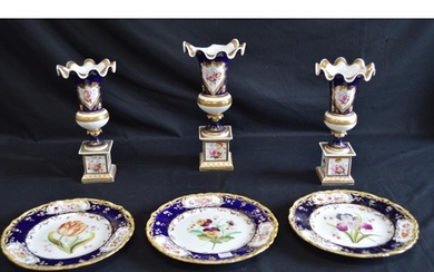 Set of three 19th century porcelain vases on square plinth b...