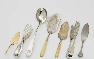 Seven serving cutlery items - London and Vienna, among