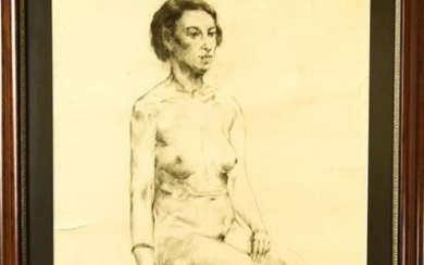 Signed Chinese Drawing of a Seated Nude Female