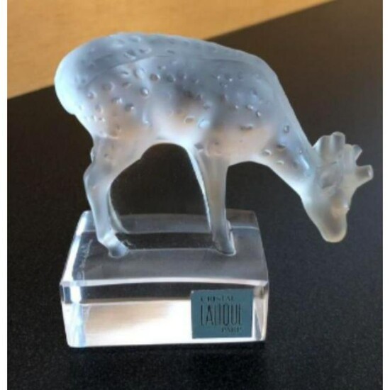 Signed Lalique Glass Deer Paperweight