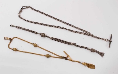 Silver Albert chain, together with a white metal fob chain and gilt metal fob chain