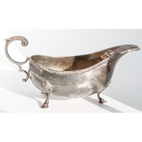 Silver Sauceboat with Gadrooned Rim Decoration and Leaf Capp...