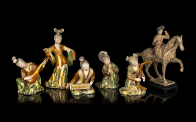 Six Chinese Tang-Style Pottery Figures