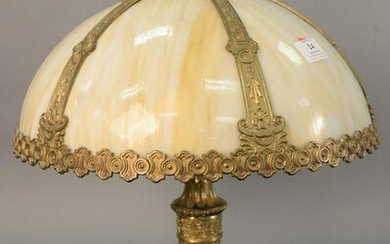 Six paneled dome glass and brass table lamp shade with