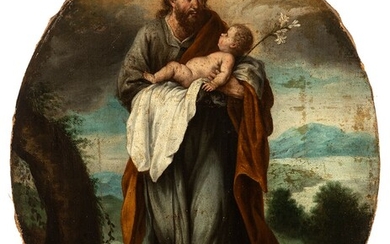 Spanish school; second half of the 18th century. "San José with Child". Oil on canvas....