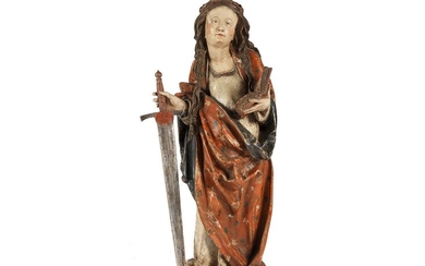 Spätgotische Schnitzfigur der Heiligen Katharina