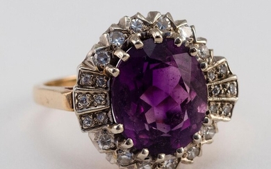 14KT WHITE AND YELLOW GOLD, AMETHYST AND DIAMOND...