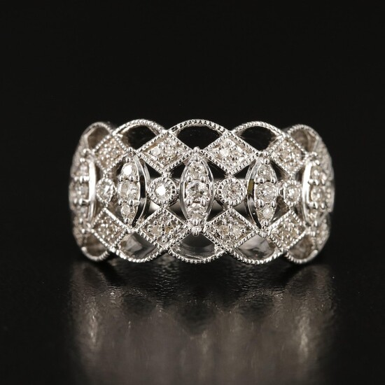 Sterling Diamond Ring with Milgrain Detail