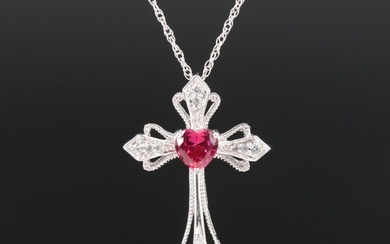Sterling Ruby and White Sapphire Cross Pendant Necklace