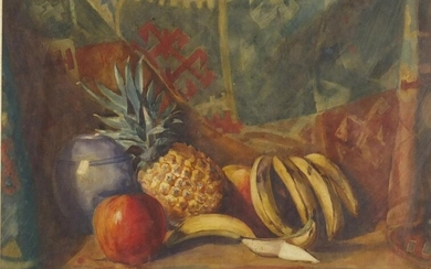 Still life fruit, 19th century watercolour, mounted and